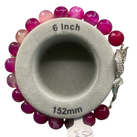 Pink Dragon Vein Agate Gemstone Bracelet, featuring a stunning silver dragon - Picture 3 of 5